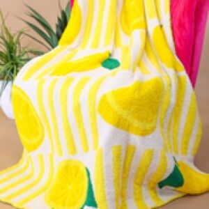 Lemon Drop Patterned Yellow and White Luxe Throw 50x60